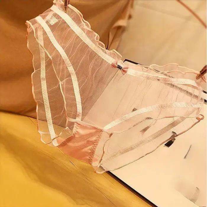 Culottes sexy pour femmes, sous-vêtements en dentelle et en maille, slips pour lingerie féminine, fines, à nœud, taille mi-haute, sans couture, трусы женск