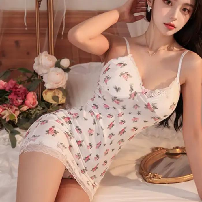 Chemise de nuit dentelle fragmentée dentelle dentelle profonde ceinture en V jupe courte Babydoll vêtements de nuit Lingerie pyjama robe sexy bhs nuisette sexy