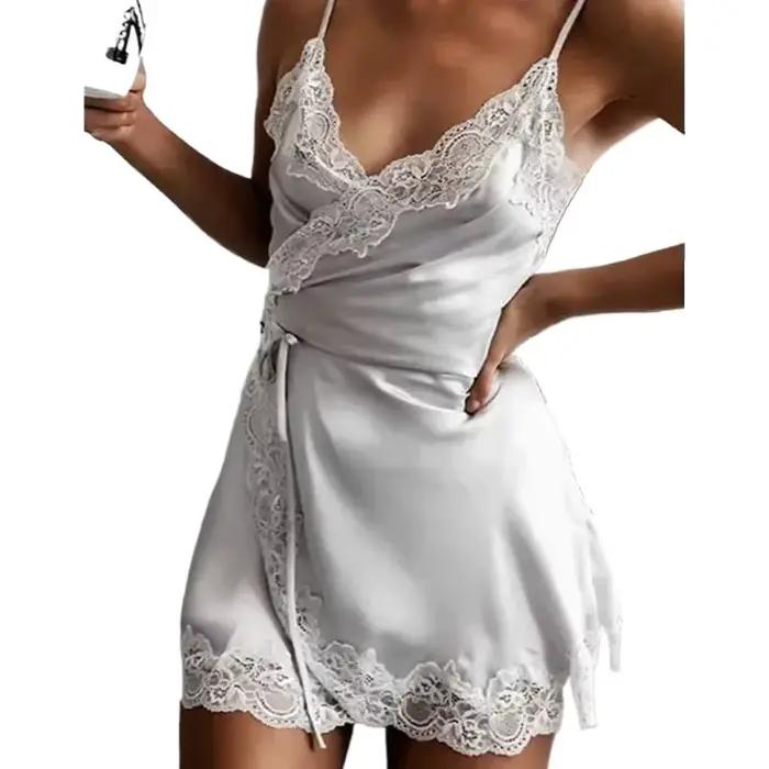 Chemise de nuit une pièce en dentelle pour femmes, sous-vêtements sexy, pyjama court, vêtements de nuit