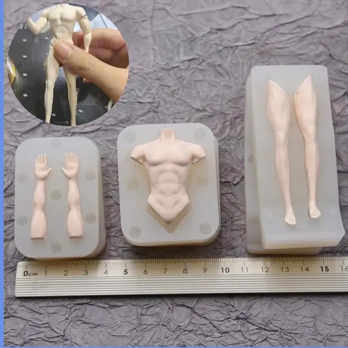Moule en silicone pour corps masculin avec muscles abdominaux, fait main, pour sculpture en argile ultra-légère, outil créatif pour poupées et dessins animés