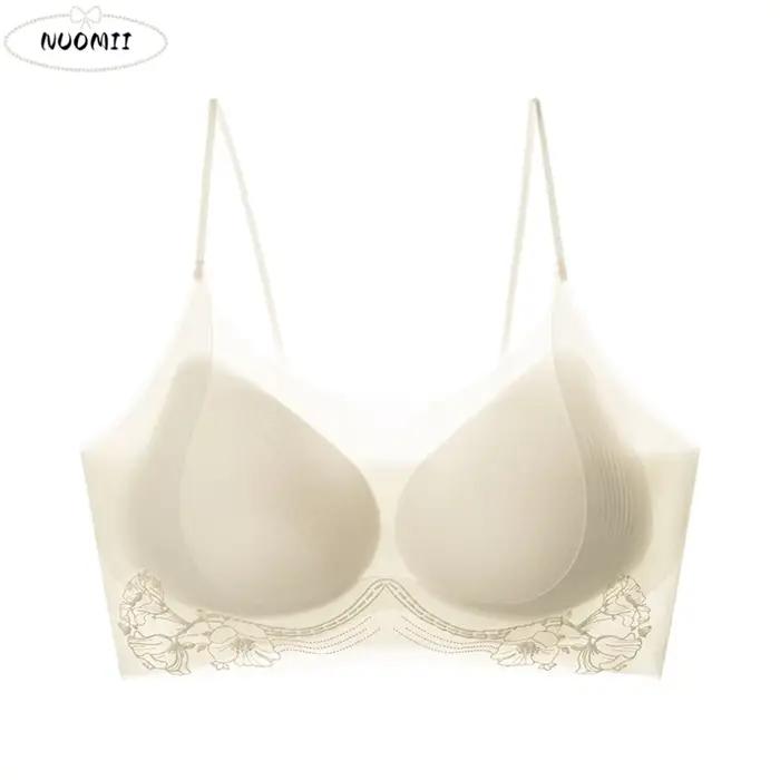 Soutien-gorge sans fil en soie glacée à motif camélia, coupe ajustée, décolleté plongeant, brassière pour femme, antichoc, sans traces, push-up, sous-vêtement de yoga
