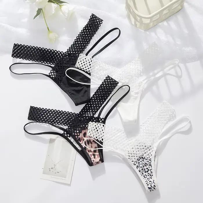Culotte Sexy en dentelle léopard pour femmes, sous-vêtements sans couture, ajouré, Lingerie sensuelle féminine, tongs respirantes, string t-back