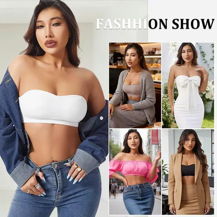 Soutien-gorge sans bretelles effet seconde peau, très élastique, respirant, avec boucle latérale, anti-transparence, sans couture, froncé, confortable pour l'été
