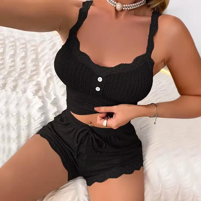 Ensemble de pyjamas féminins estivaux sexy en polyester et élasthanne pour une nuit élégante et confortable