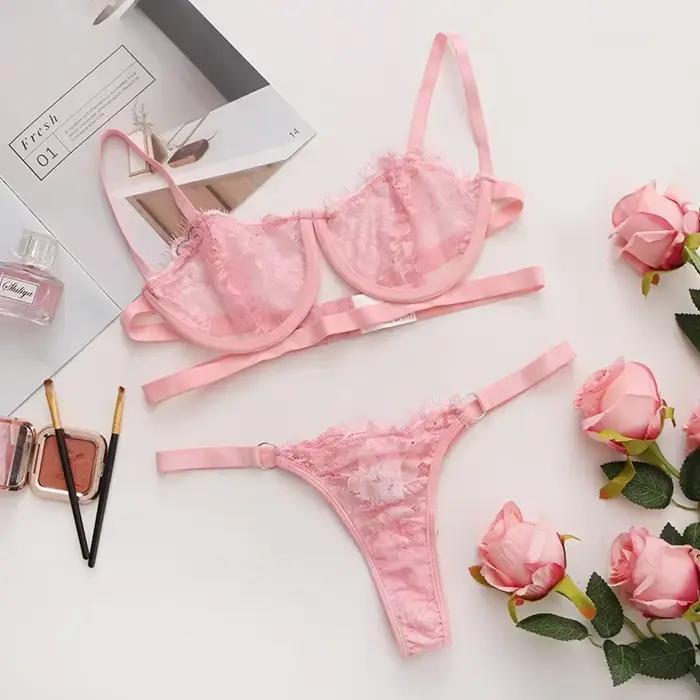 Ensembles de sous-vêtements transparents en dentelle pour femmes, lingerie sexy, broderie dégradée, ensembles brefs, kit de soutien-gorge délicat, brassards push-up, soutiens-gorge fins 7.0