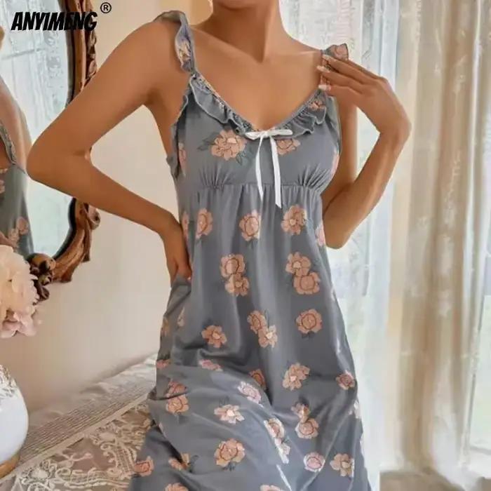 Robe de Nuit Rétro à Volants pour Femme, Tenue Élégante, Chic, Slim, Lingerie, Zone Florale, à la Mode, pour Été