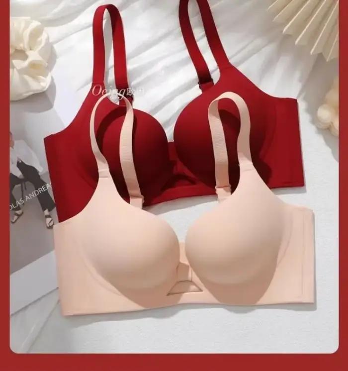 Soutien-gorge push-up rouge pour femme, petite poitrine, liftant, anti-affaissement, sans armatures, confortable, lingerie de mariée, cadeau de Nouvel An