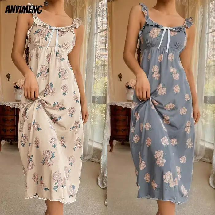 Robe de Nuit Rétro à Volants pour Femme, Tenue Élégante, Chic, Slim, Lingerie, Zone Florale, à la Mode, pour Été