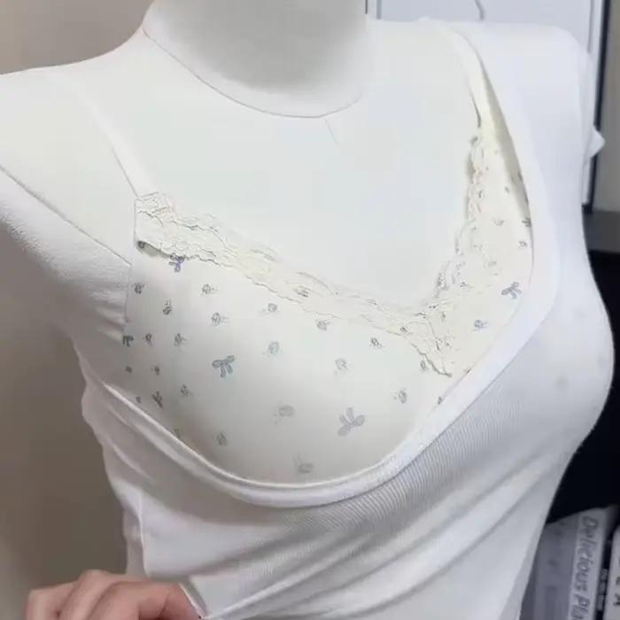 Lingerie française à imprimé floral pour femmes, petits seins, bords en dentelle douce, respirante et jantes pour filles