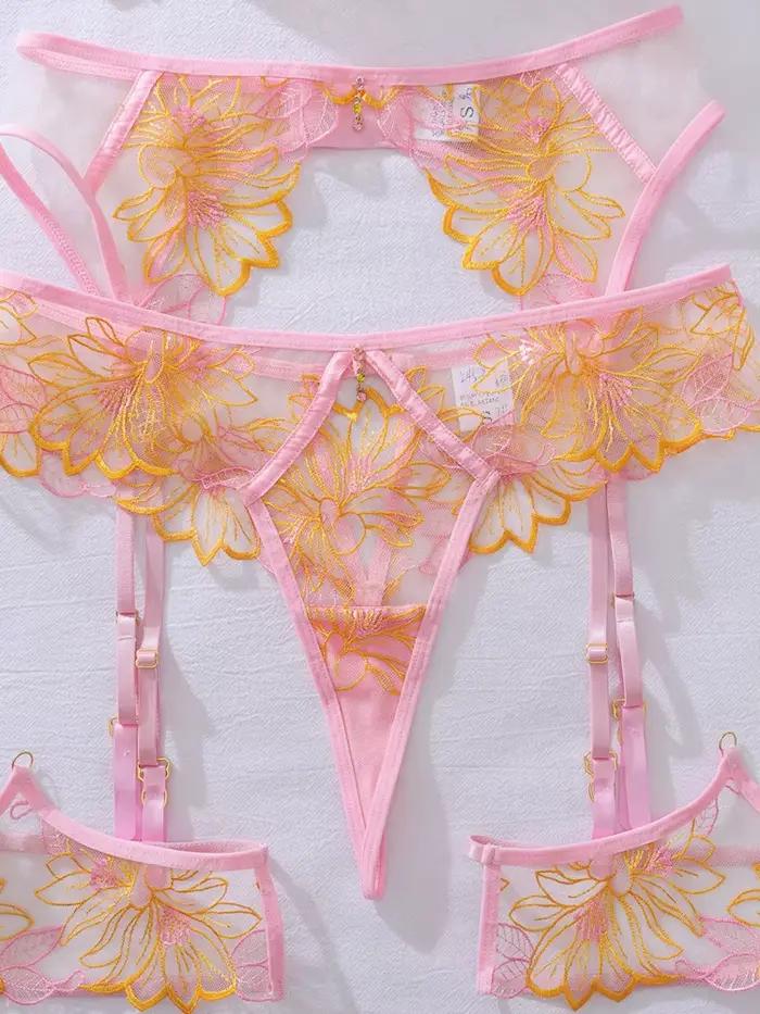 Nouvelle Lingerie Délicate Belamimi – Ensemble de 4 Pièces en Dentelle Transparente Sexy, Motif Floral, Luxe Intime, Dentelle Sans Censure, Ensembles de Culottes Sensuelles