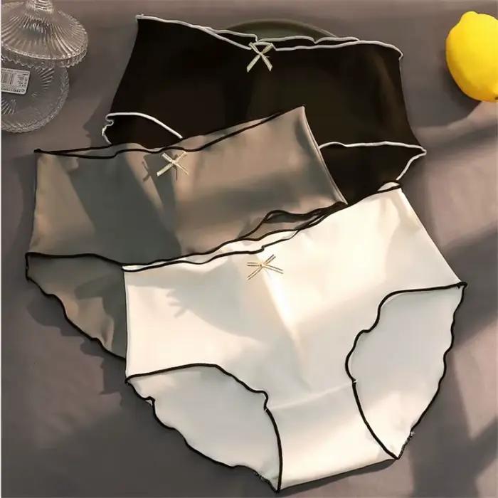 3 pièces culottes antibactériennes en soie glacée pour femmes, sous-vêtements triangulaires sans couture, slips taille basse, sous-vêtements confortables pour filles, lingerie Sexy