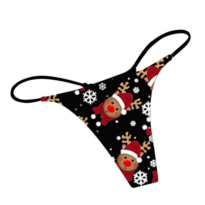 Culotte imprimée de noël pour femmes, tongs amusantes et Sexy, sous-vêtements féminins, taille basse, slips sans couture, Lingerie de noël pour femmes