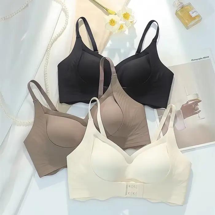 Soutien-gorge push-up côtelé à bouton avant pour femme avec petits seins, soutien-gorge push-up et seins secondaires, anti-affaissement, bonnet partenaire confortable