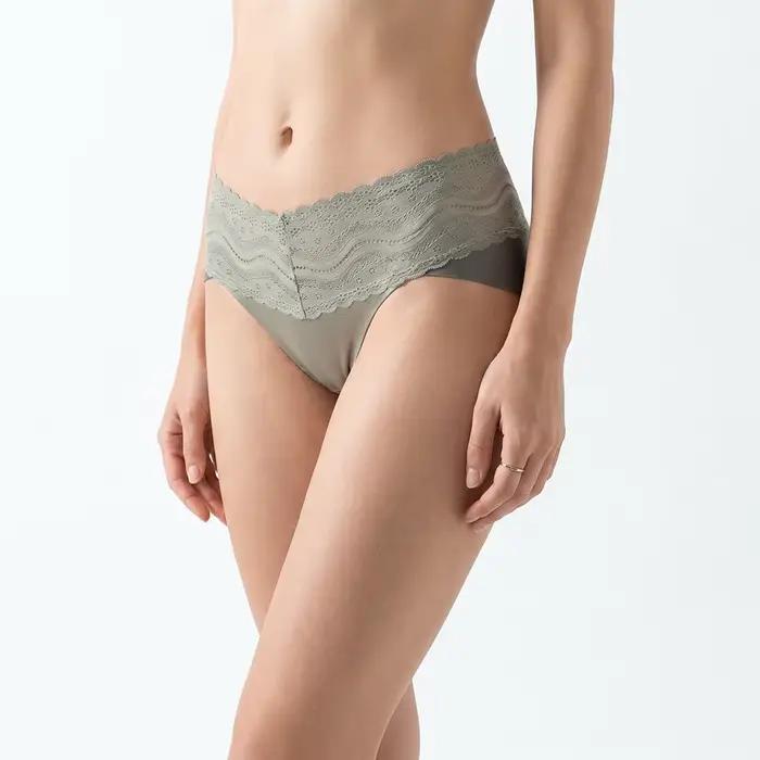 Culottes en dentelle pour femmes, sous-vêtements en satin doux taille mi-haute, ceinture ondulée à motif floral, doublure en coton respirant, sans couture