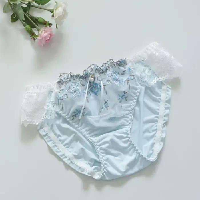 Culottes en dentelle pour femme avec nœud, entrejambe en coton, broderie douce, taille mi-haute en maille, sous-vêtements féminins
