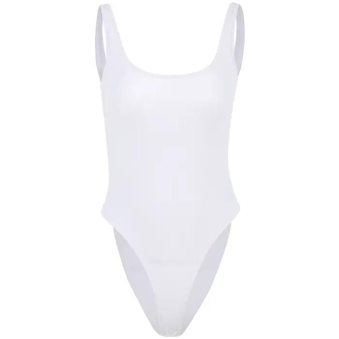 Body à bretelles blanc Sexy dos nu côtelé Body barboteuse string femme sexy sans manches débardeur gants Body femme