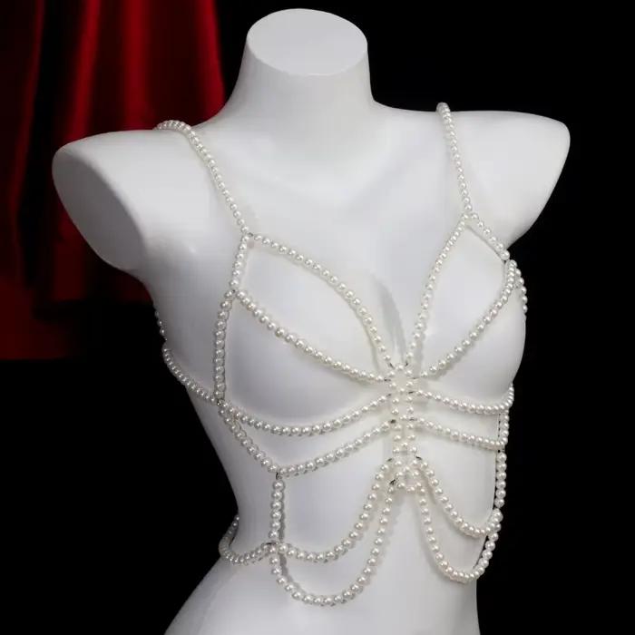 Chaîne de poitrine en perles pour femme, chaîne de poitrine, chaîne de poitrine, Bikini Sexy, soutien-gorge, fête d'anniversaire, danse, ornements de corps