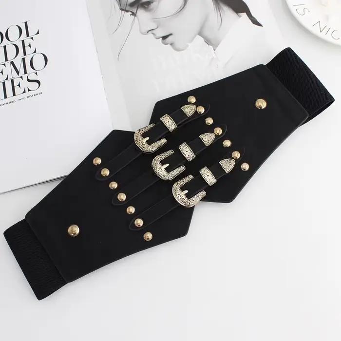 Ceinture Corset Renaissance pour femmes, large ceinture de taille en cuir PU avec boucle dorée pour robes, Costumes de Cosplay quotidiens d'halloween