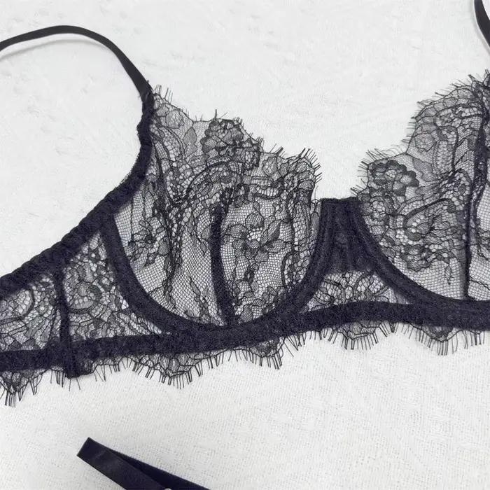 2025 Sexy pure dentelle cils Unline une couche dentelle Lingerie femme Lingerie soutien-gorge et culotte ensemble basique femmes sous-vêtements intimes