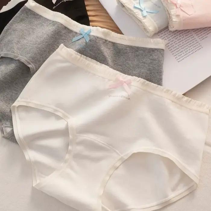 Culottes en coton taille moyenne avec nœud et lettres, sous-vêtements simples pour femmes, confortables, motif floral, cadeaux