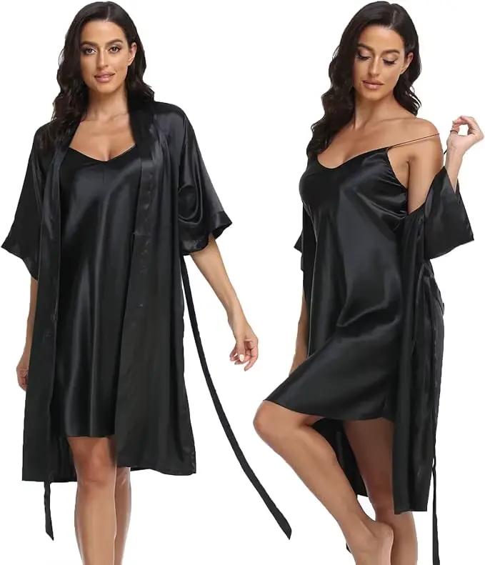Ensemble pyjama de luxe en soie pour femmes robe à manches courtes jupe ample et confortable été élégant détente occasion spéciale