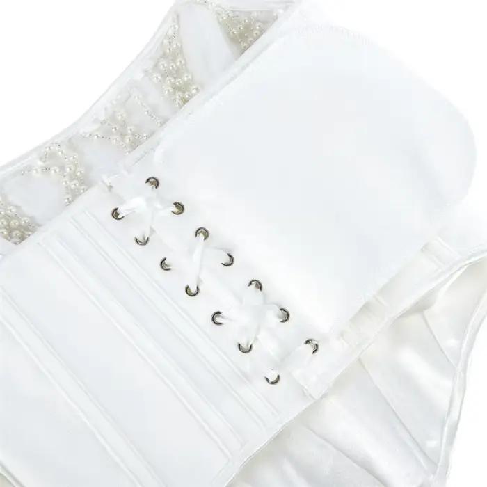 Corset en perles blanches, vêtement court, Noble et élégant, Style princesse, à chevrons, vêtements courts, haut de taille pour fête de mariage
