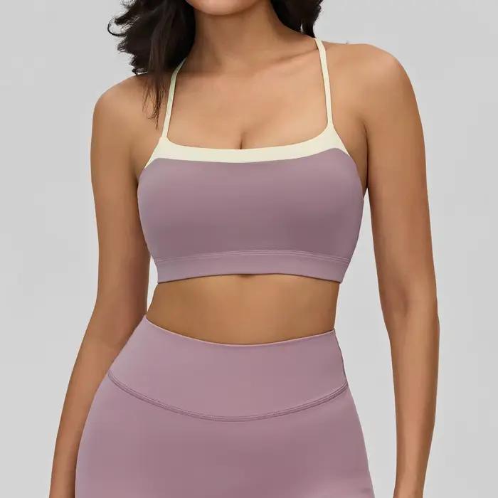 Soutien-gorge de yoga effet seconde peau pour femme, avec bretelles croisées, dos nu sexy, idéal pour la gym, le yoga et le fitness, lingerie sexy pour femme