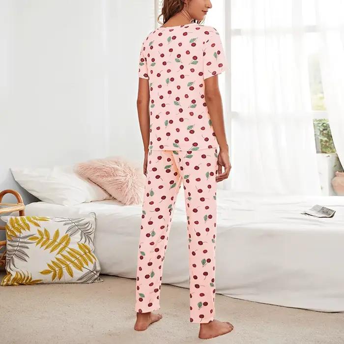 Ensemble de pyjama décontracté à manches courtes pour femmes, imprimé fleuri, vêtements de nuit pour la maison, nouveau, printemps, automne