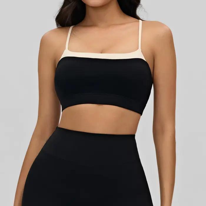 Soutien-gorge de yoga effet seconde peau pour femme, avec bretelles croisées, dos nu sexy, idéal pour la gym, le yoga et le fitness, lingerie sexy pour femme