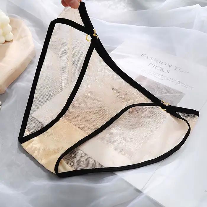 Culottes en maille à pois tendance, sexy, respirantes, transparentes, avec entrejambe en coton pour femme, sous-vêtements féminins, slips transparents