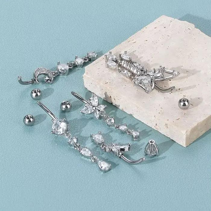    1pc nombril Piercing pour femmes Zircon lune papillon nombril anneau Cartilage nombril boucle d'oreille bijoux Piercing ombligo