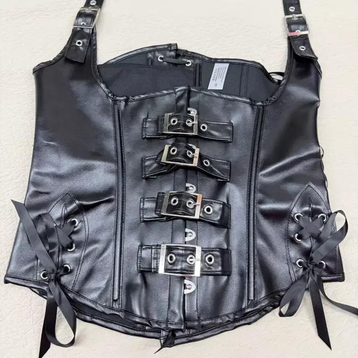 Corset Gothique Steampunk pour Femme, Col Halter, en Cuir PU Marron, Bustier Vintage, Costume de Pirate, Serre-taille, Haut de Cosplay d'Halloween