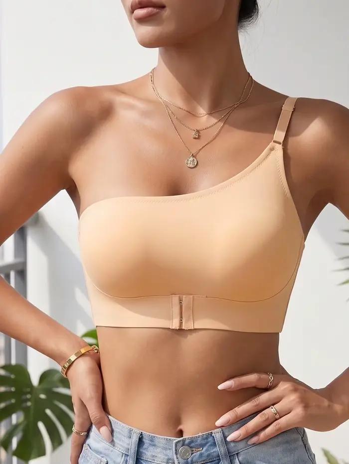 Soutien-gorge femme asymétrique sans armatures, à fermeture avant, push-up, antidérapant, non doublé, confortable