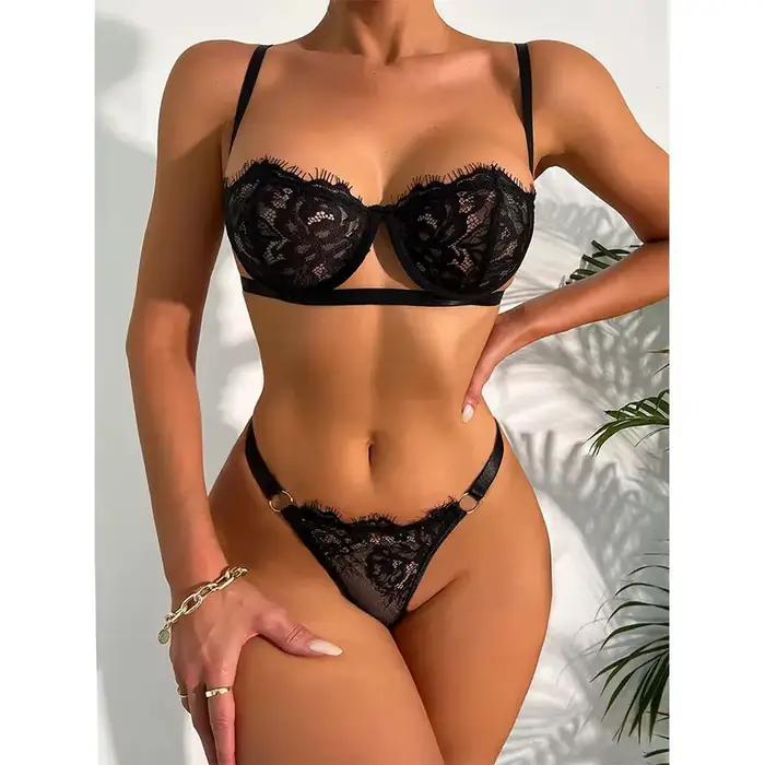 Ensembles de sous-vêtements transparents en dentelle pour femmes, lingerie sexy, broderie dégradée, ensembles brefs, kit de soutien-gorge délicat, brassards push-up, soutiens-gorge fins 7.0