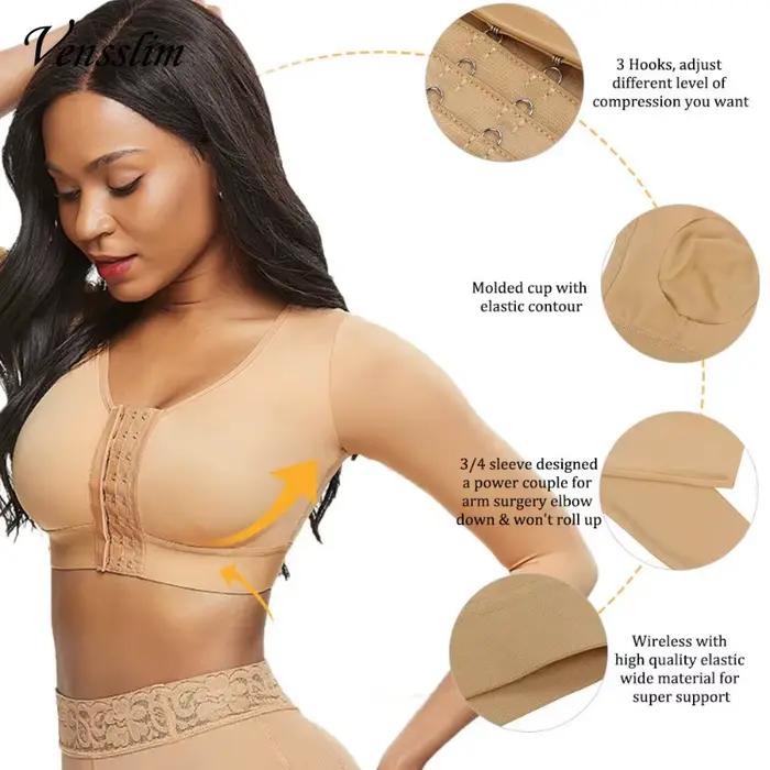 Soutien-gorge push-up post-opératoire pour femme, manches de compression, amincissant, fermeture avant des bras, vêtements en saillie sans couture