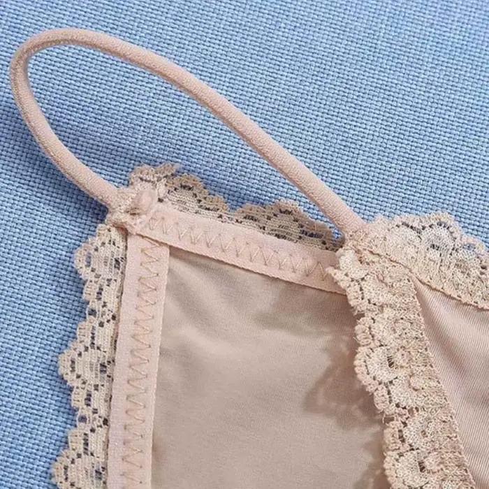 1PC Culotte brésilienne sexy pour femme en soie glacée, avec dentelle, couleur unie, sans couture, taille basse, M-XL
