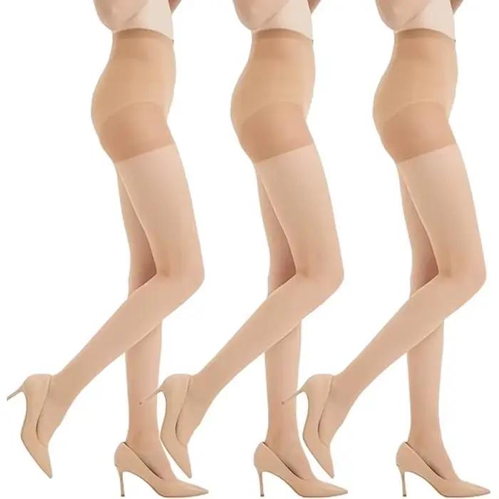 3 paires de collants 20D pour femmes avec haut de contrôle et orteils renforcés