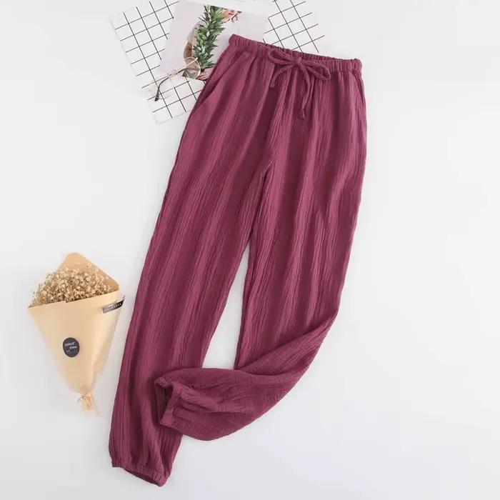 Pyjama en crêpe de gaze 100% coton pour femme, pantalon de nuit, bas de pyjama, nouveau Couple, 100% coton