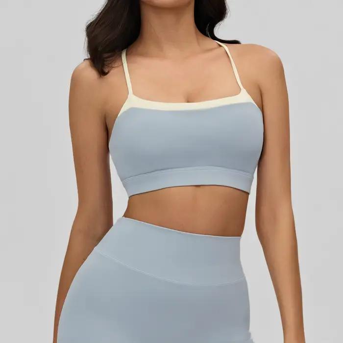 Soutien-gorge de yoga effet seconde peau pour femme, avec bretelles croisées, dos nu sexy, idéal pour la gym, le yoga et le fitness, lingerie sexy pour femme