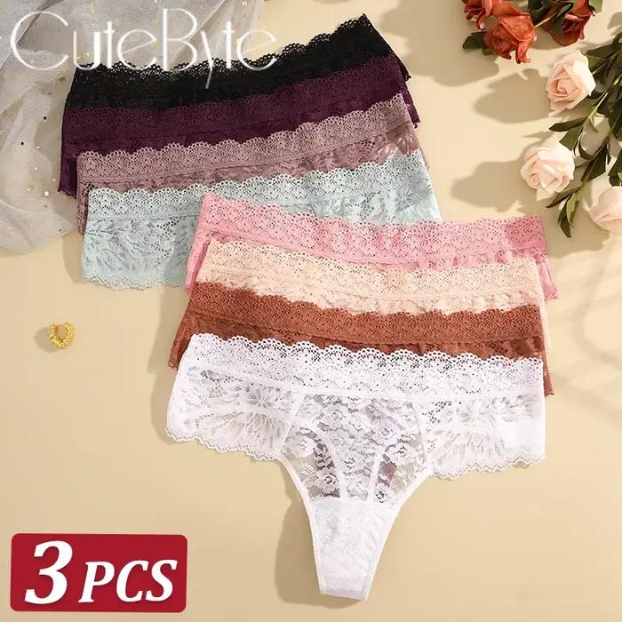3 pièces dentelle Sexy tongs femmes taille basse slips Sexy doux dames sous-vêtements à la mode Floral caleçons femme fleurie culotte Lingerie