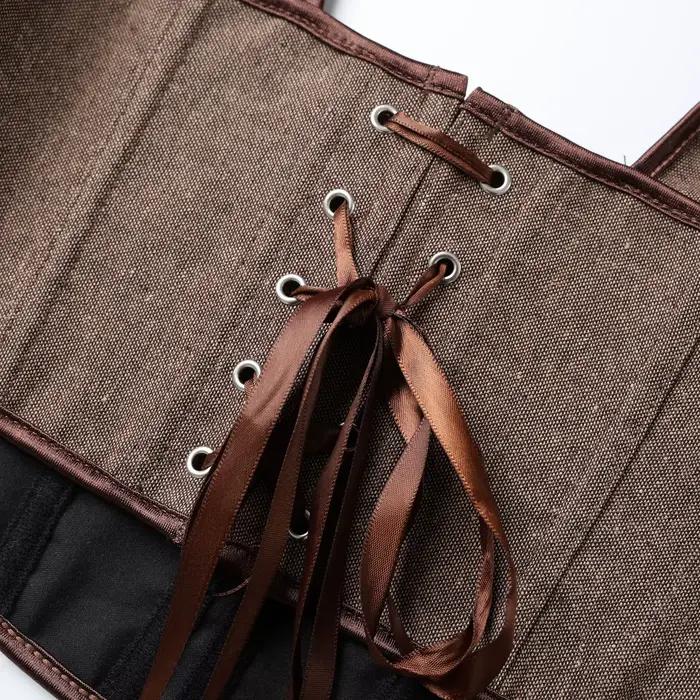 Corset vintage marron sous-poitrine à lacets pour femme, style rétro Cottagecore Steampunk