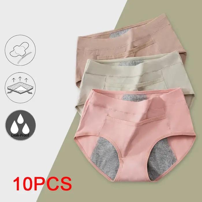 Culotte Menstruelle en Coton pour Femme, Sous-Vêtement Anti-Fuite, 10 Pièces