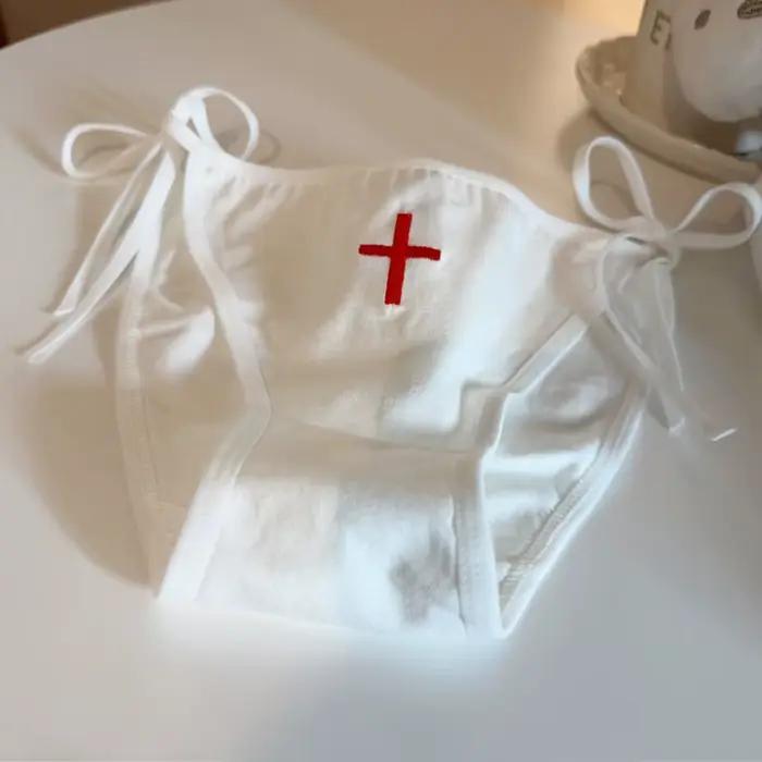 Sous-vêtement imprimé croisé à lacets pour cosplay d'infirmière, coton Lolita, culotte douce pour fille, sexy, taille basse, respirant, doux, mignon