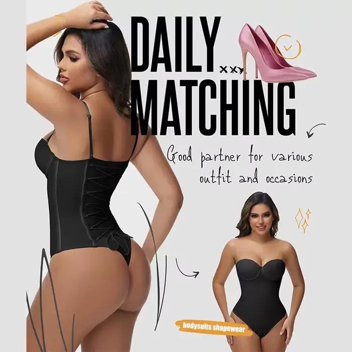 Body gainant intégral de soirée, lingerie sexy avec soutien-gorge à décolleté plongeant et laçage, string, Fajas colombiennes, corset
