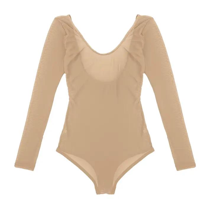 TiaoBug femmes pratique danse du ventre bas body maille pure sous le buste justaucorps avec string dame danse body sous-vêtements