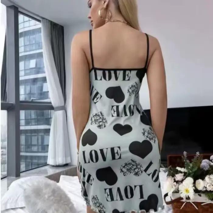 Sexy Spaghetti sangle col en v chemise de nuit femmes nuisette été ample coton chemise de nuit femme mignon imprimé robe de nuit vêtements de nuit légers