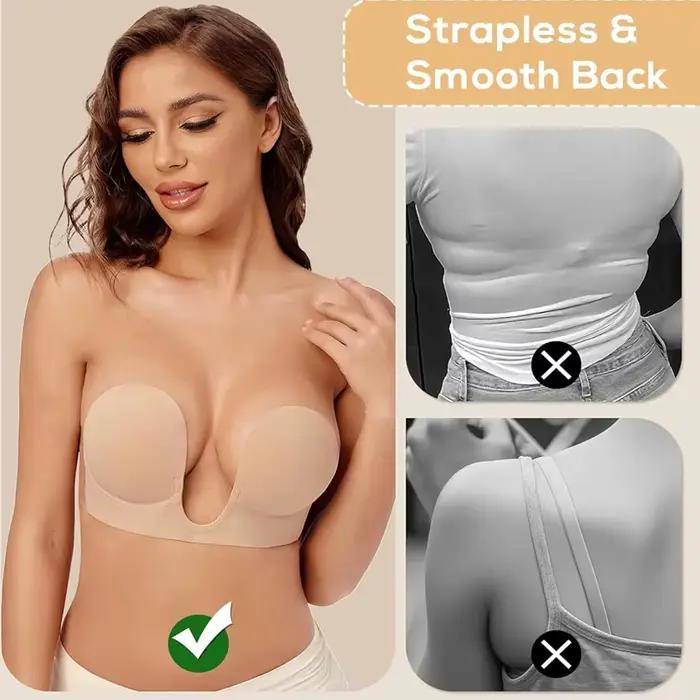 Soutien-gorge adhésif push-up sans bretelles à décolleté plongeant pour femme, invisible et sans dos, idéal pour les robes, les tenues de soirée et les mariages
