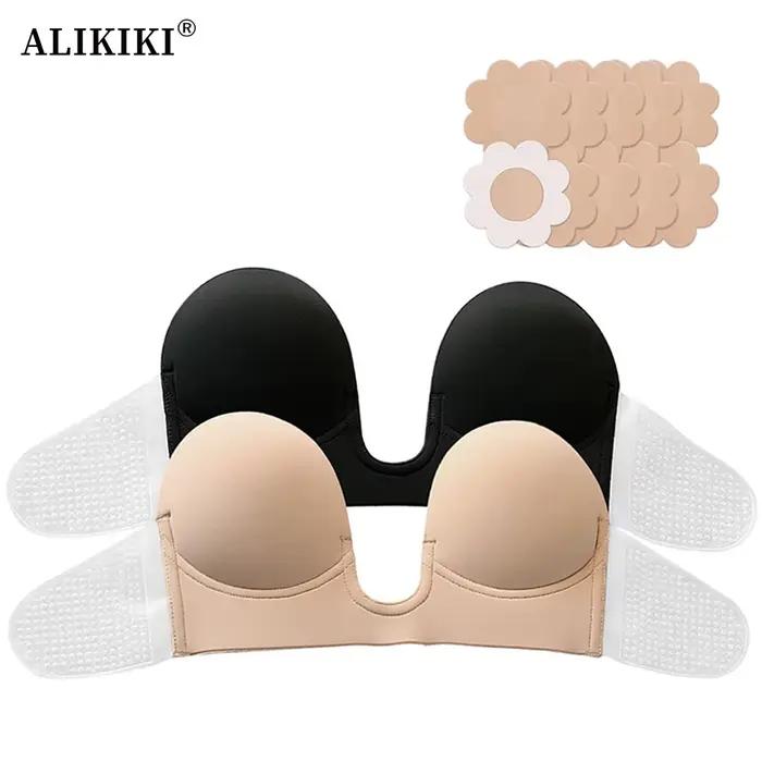 Soutien-gorge adhésif push-up sans bretelles à décolleté plongeant pour femme, invisible et sans dos, idéal pour les robes, les tenues de soirée et les mariages