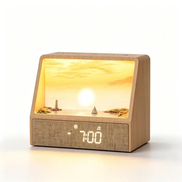Réveil lumineux avec veilleuse, bruit blanc et sons apaisants, Bluetooth, aide au sommeil, pour la décoration de chambre