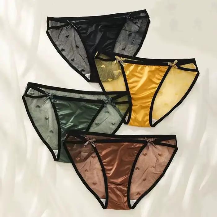 Culotte transparente en maille "Coussins" pour femme, slip à double nœud papillon, sous-vêtement doux, lingerie intime, sexy